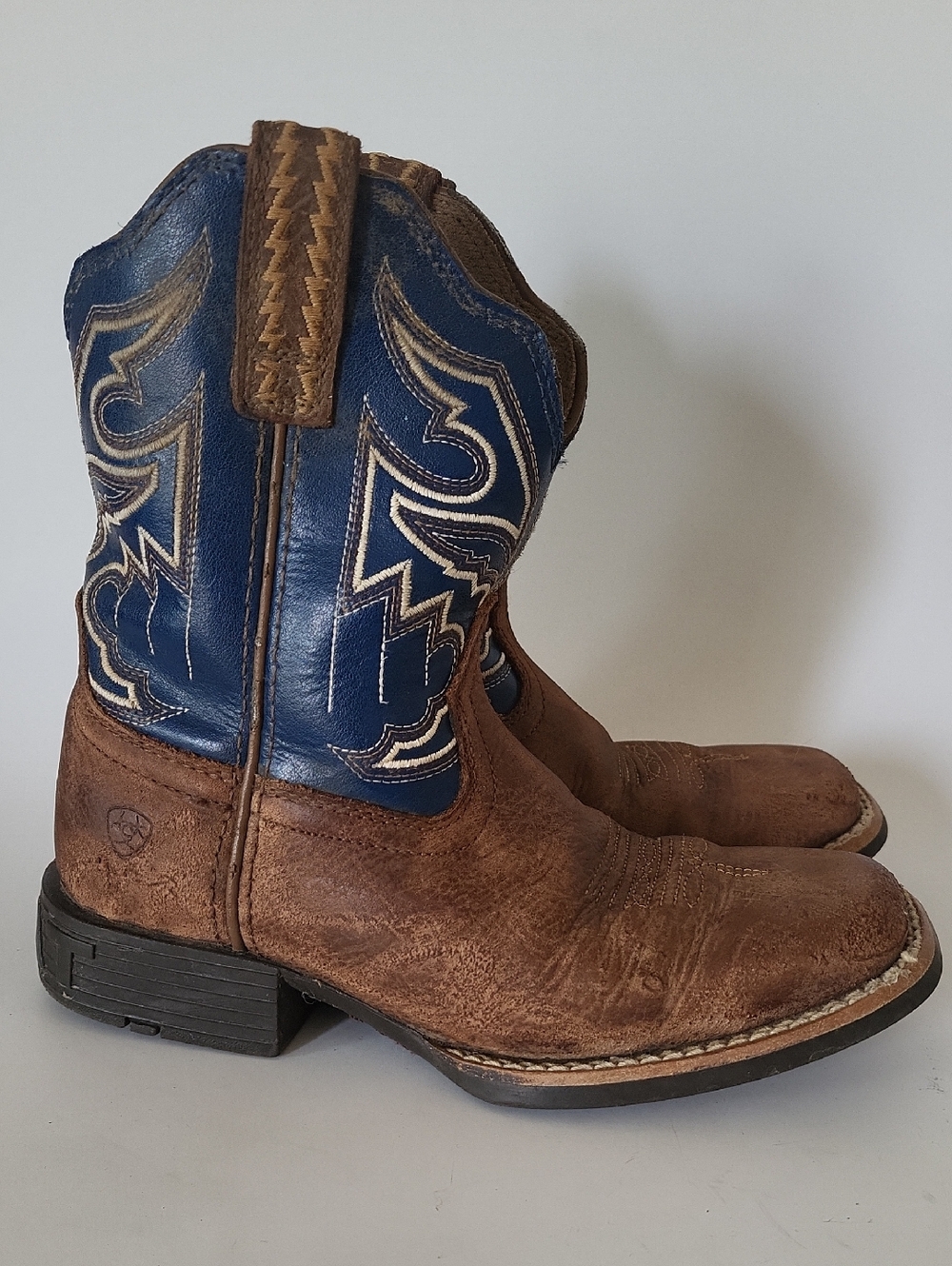 ARIAT Western Boots Kids 12 Brown Blue Shoes Soft Square Toe